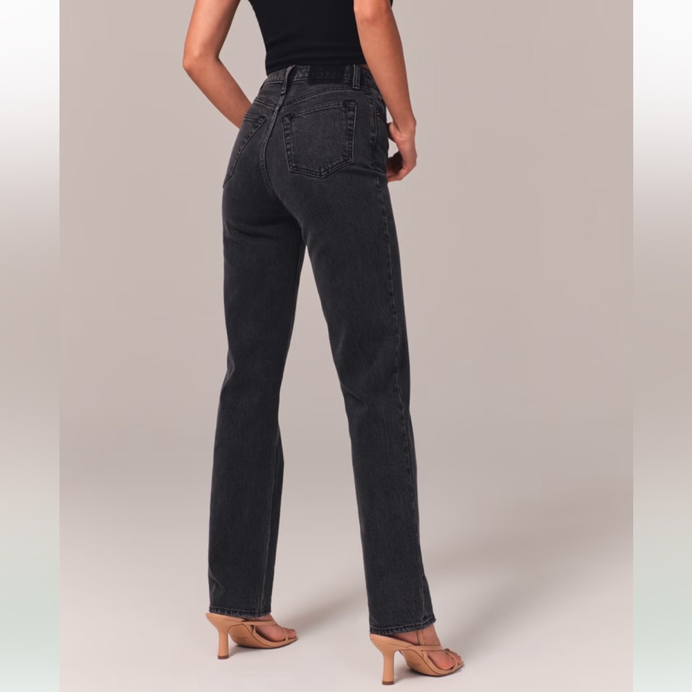 Abercrombie & Fitch Ultra High Rise 90s Straight Black Jean 27/4R - Picture 6 of 13